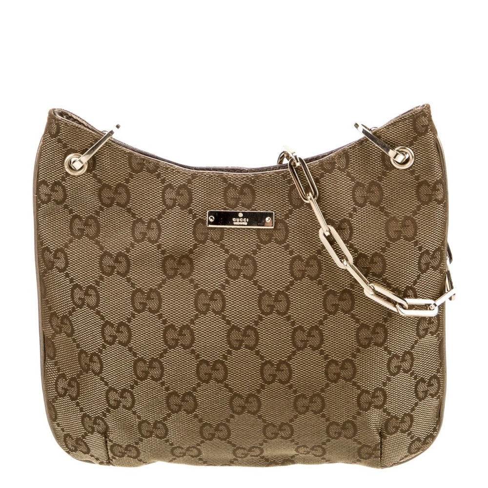 Authentic GG Gold Canvas Shoulder Bag